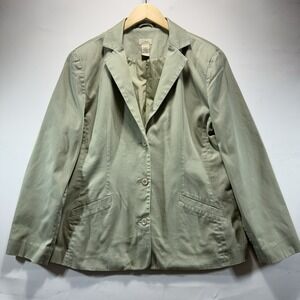 LL Bean Cotton Canvas Chambray Blazer Jacket Womens 18 Three Button Celery Sage